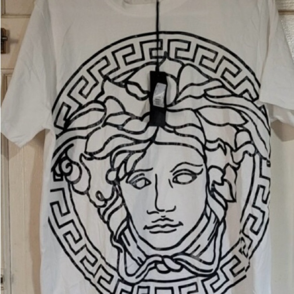 Versace White T-Shirt with Black Medusa Design